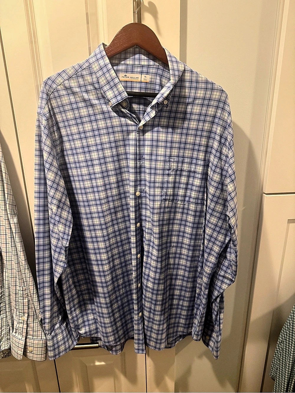 Peter Millar Men's Plaid Button Down Blue & White XL Like New